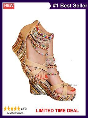 Women's Platform Wedge Sandals Pearl Lace High Heel Ankle Strap